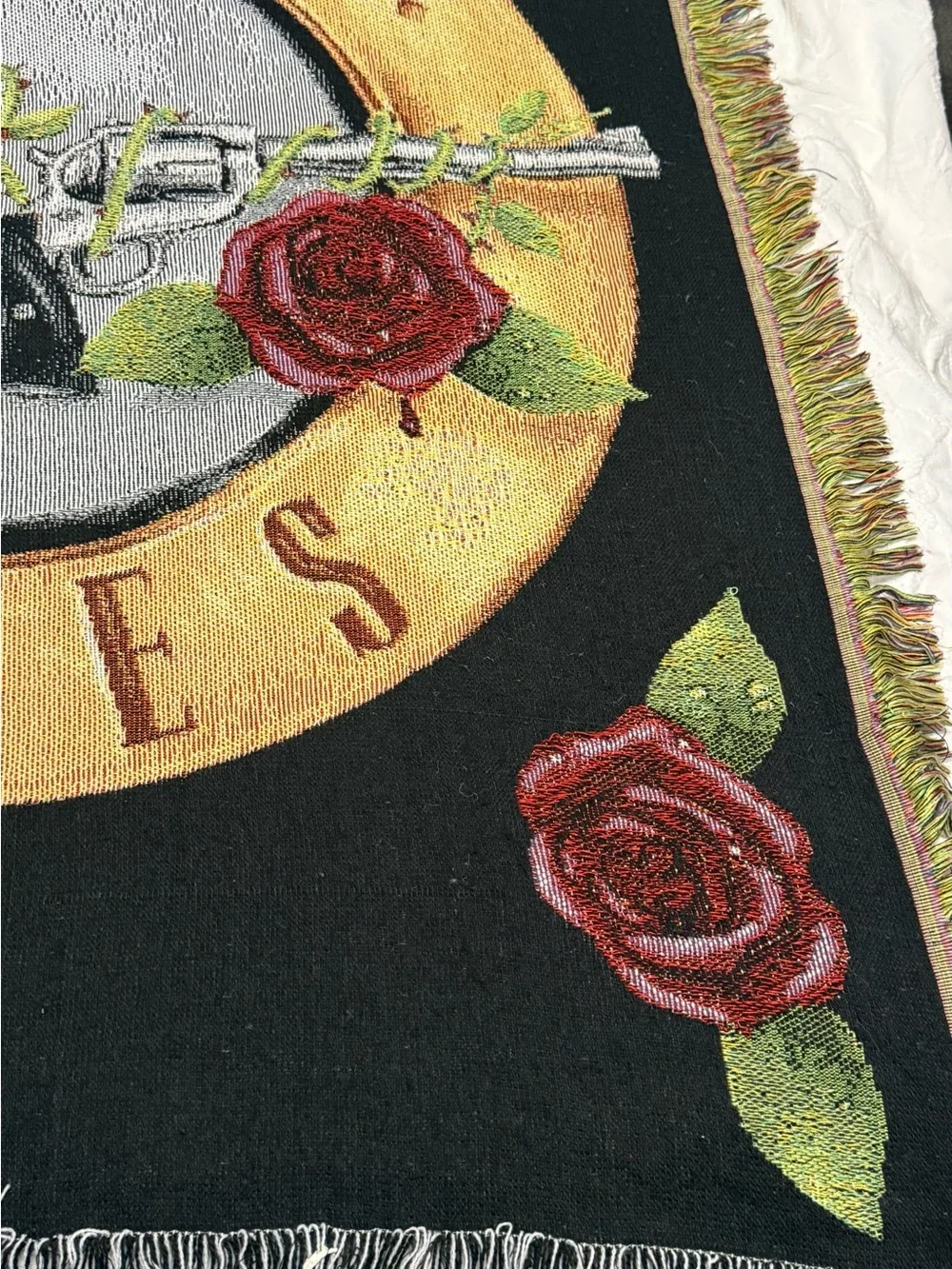 VTG Guns N Roses Woven Tapestry Wall Hanging HTF Rose Rock Decor 55x45 EUC AFD